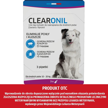 CLEARONIL krople na pchły dla średniego psa (10-20 kg) - 134 mg x 3