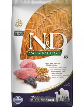 FARMINA N&D ANCESTRAL GRAIN DOG LAMB, SPELT, OATS AND BLUEBERRY ADULT MEDIUM & MAXI 2,5KG