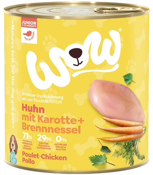 WOW Junior Huhn - kurczak z marchewką i pokrzywą dla szczeniąt 800g