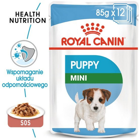 Royal Canin Mini Puppy karma mokra w sosie dla szczeniąt, od 2 do 10 miesiąca życia, ras małych saszetki 4x85g