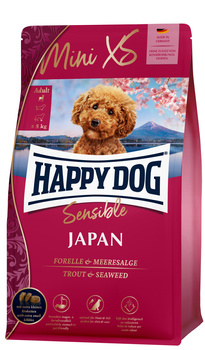 HappyDog Mini XS Japan, sucha karma, dla dorosłych psów do 5 kg, pstrąg i algi, 300 g