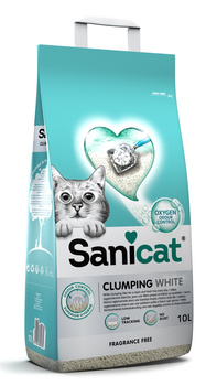 Sanicat Clumping White, żwirek, dla kotów, bentonit, bezzapachowy, 10L, zbrylający