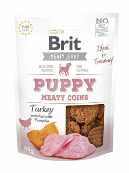 BRIT PIES 80g SNACK JERKY  PUPPY  TURKEY COINS /12