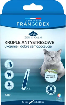 FRANCODEX Krople antystresowe z kocimiętką dla kotów, 4 x 1 ml