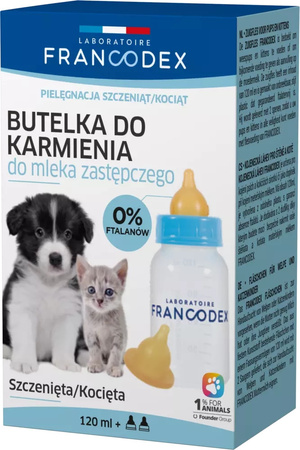 FRANCODEX PL Butelka do karmienia szczeniąt i kociąt 120 ml + 2 smoczki