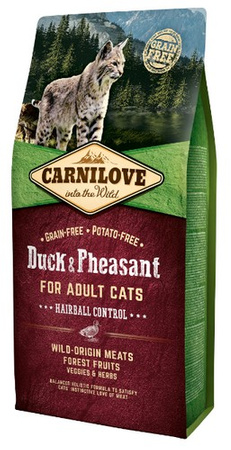 Carnilove Cat Duck & Pheasant Hairball Control - kaczka i bażant 6kg