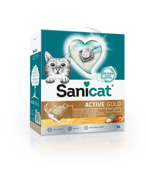 Sanicat Active Gold Argan, żwirek, dla kota, bentonit, 6l, zbrylający