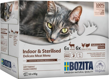 Bozita Pouch Indoor&sterilised CiJ        Multibox Meat-Menü 12*85g /8 3655