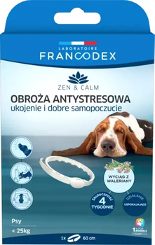 FRANCODEX Obroża antystresowa z walerianą dla psów poniżej 25 kg, 60 cm