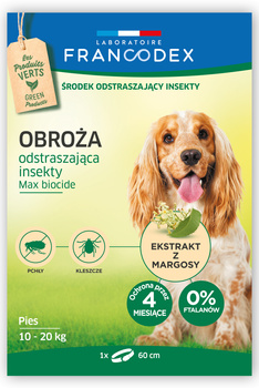 FRANCODEX PL Obroża odstraszająca insekty dla psów od 10 do 20 kg, 60 cm