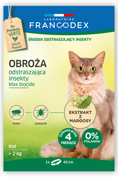 FRANCODEX PL Obroża odstraszająca insekty dla kotów powyżej 2 kg , 43 cm