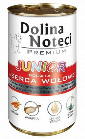 Dolina Noteci Premium Pies Junior Serca wołowe puszka 400g