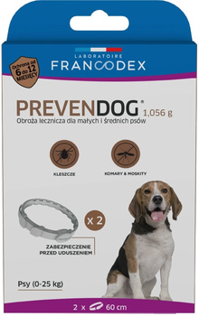 FRANCODEX PL Obroża na kleszcze PREVENDOG 60 cm dla psów do 25 kg - 2 szt