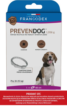 FRANCODEX PL Obroża biobójcza PREVENDOG 60 cm dla małych i średnich psów do 25 kg - 1 szt.