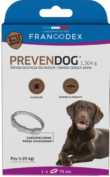 FRANCODEX PL Obroża biobójcza PREVENDOG 75 cm dla dużych i bardzo dużych psów pow. 25 kg - 1 szt.