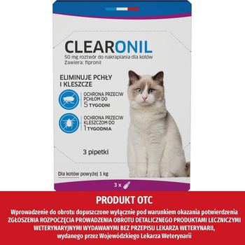 CLEARONIL krople na pchły dla kota powyżej 1 kg - 50 mg x 3