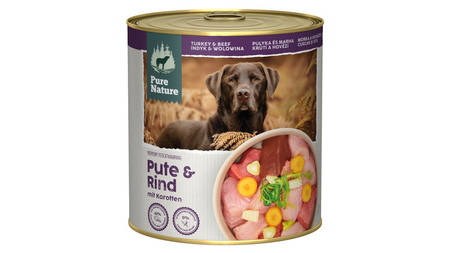 PURE NATURE DOG Pute Rind - indyk i wołowina z marchewką i fenkułem dla dorosłych psów (800g)