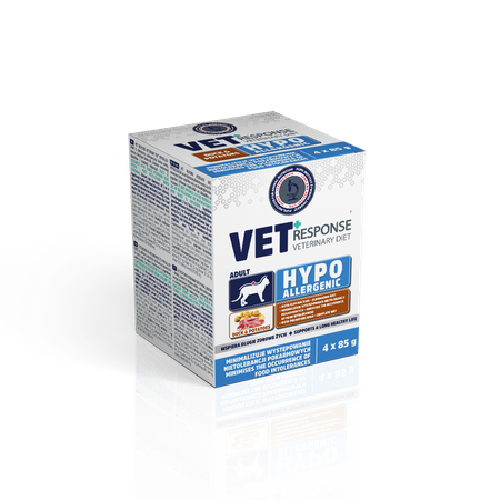 Karma mokra dla kota VET RESPONSE VETERINARY DIET HYPOALLERGENIC kaczka szalka 4 x 85 g