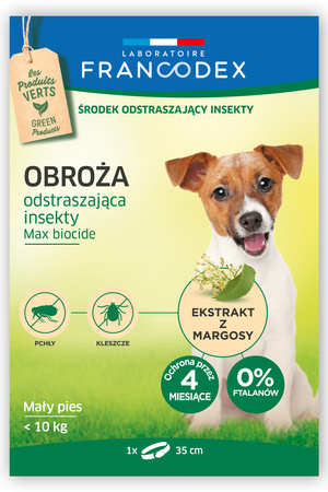 FRANCODEX PL Obroża odstraszająca insekty dla psów poniżej 10 kg , 35 cm