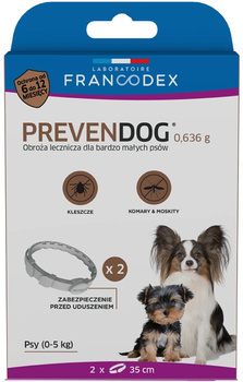 FRANCODEX PL Obroża biobójcza PREVENDOG 35 cm dla bardzo małych psów do 5 kg - 2 szt.